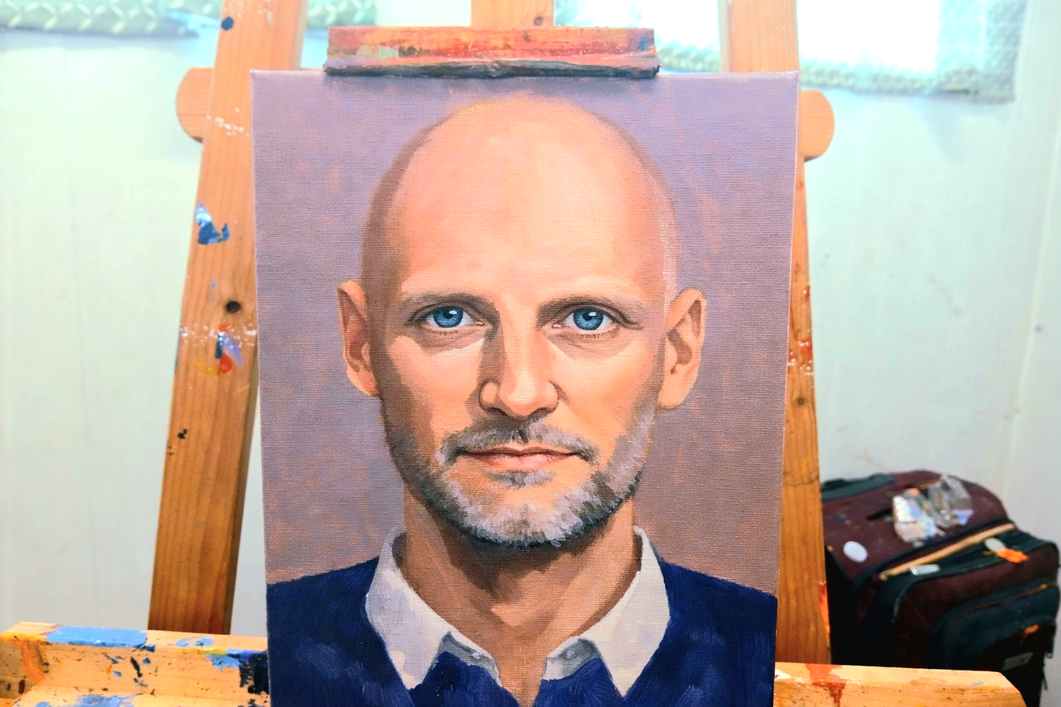 Recent self-portrait by Robert Grantham in acrylic on canvas.