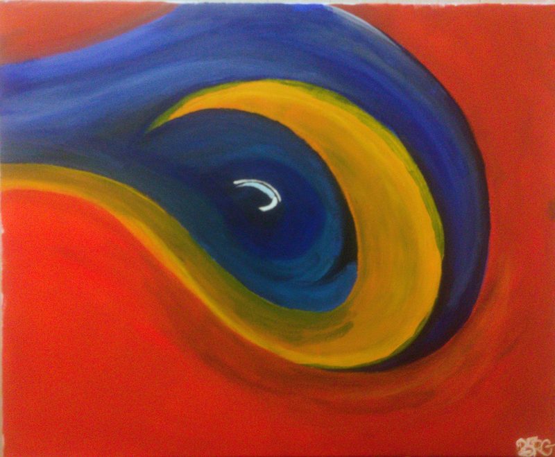 Neon Cetacean — abstract painting with neon-like arcs suggesting a whale form